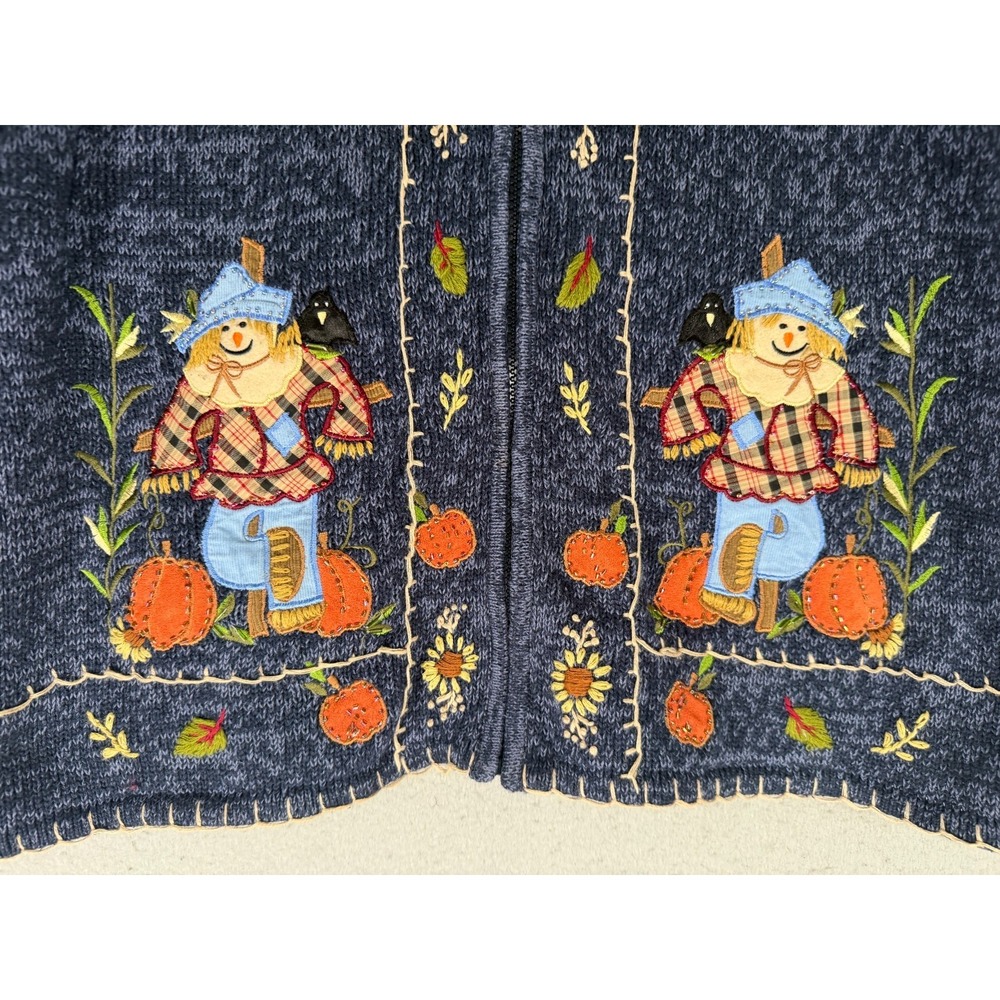 Vtg White Stag Sweater Vest Womens Xl 16/18 Scarecrow Pumpkin Beaded Whimsical - Picture 2 of 16